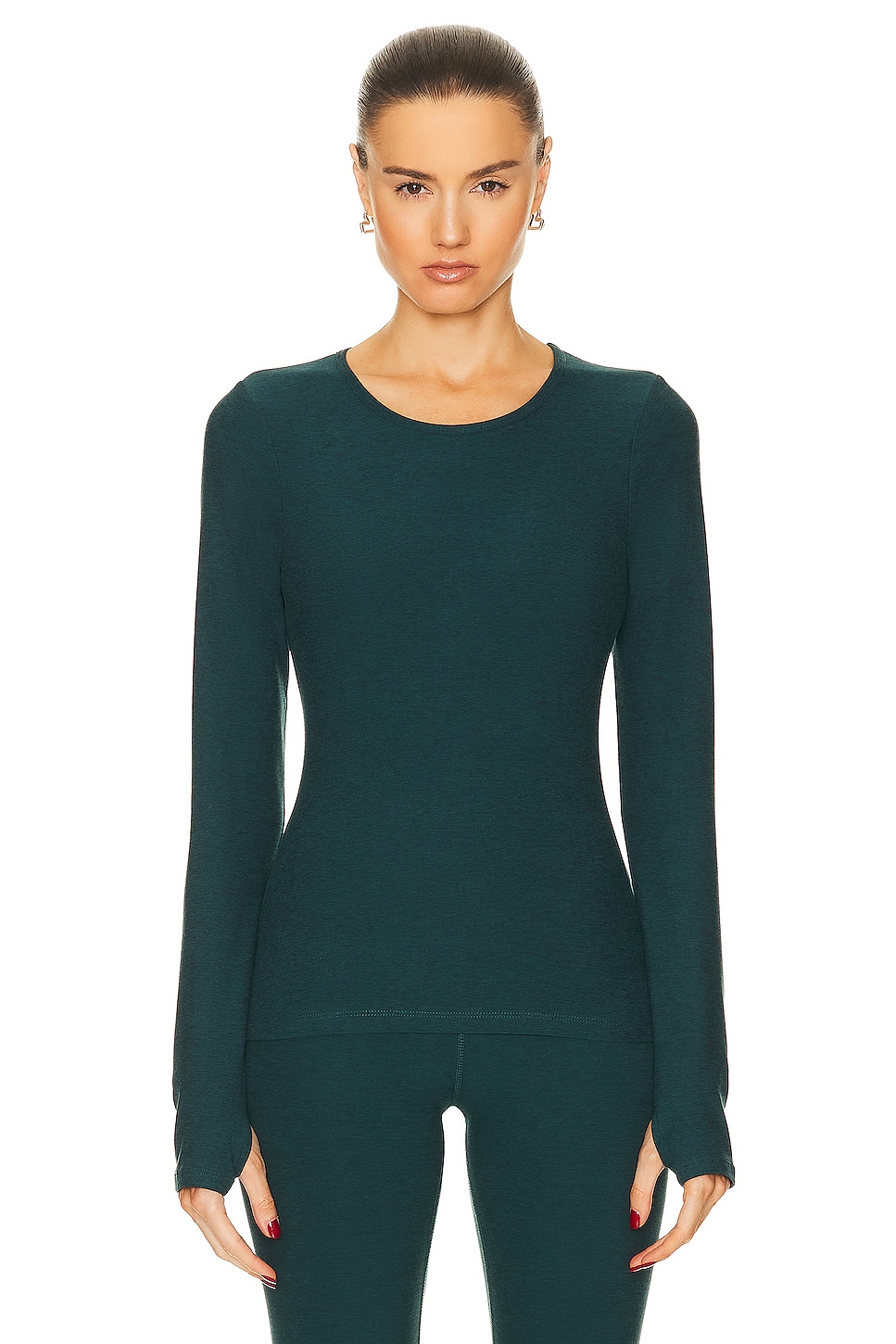 Image 1 of Beyond Yoga Spacedye Classic Crew Pullover Top in Midnight Green Heather