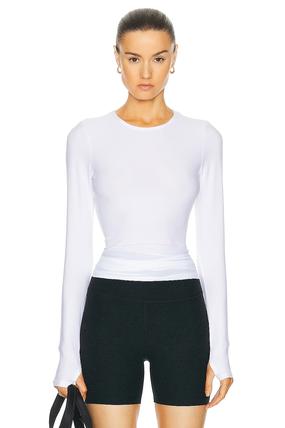 Beyond Yoga Featherweight Classic Crew Pullover Top in White