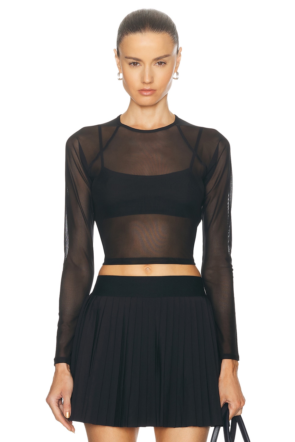 Show Off Mesh Long Sleeve Cropped Top in Black