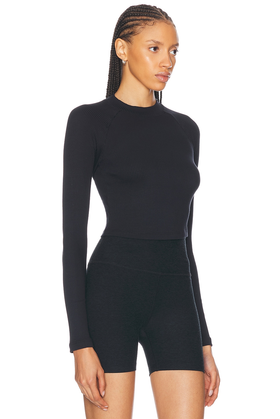 Shop Beyond Yoga Contours Mock Neck Cropped Top In Black