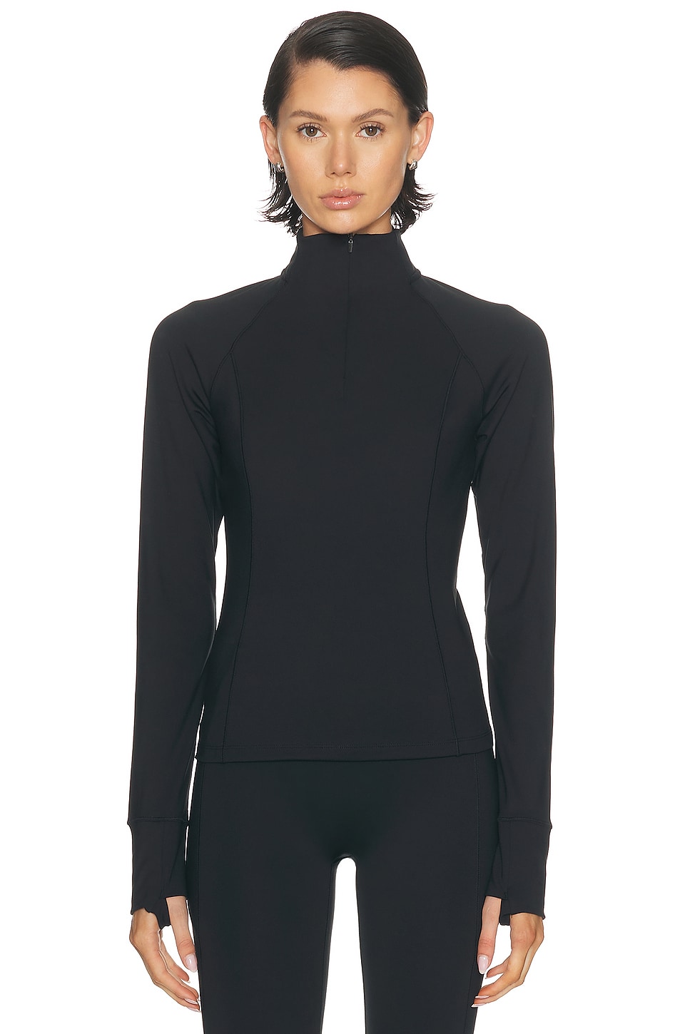 Image 1 of Beyond Yoga Fleeceback Quarter Zip Pullover Top in Black