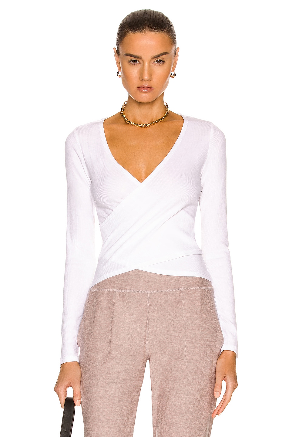 Image 1 of Beyond Yoga Wrap Party Long Sleeve Top in White