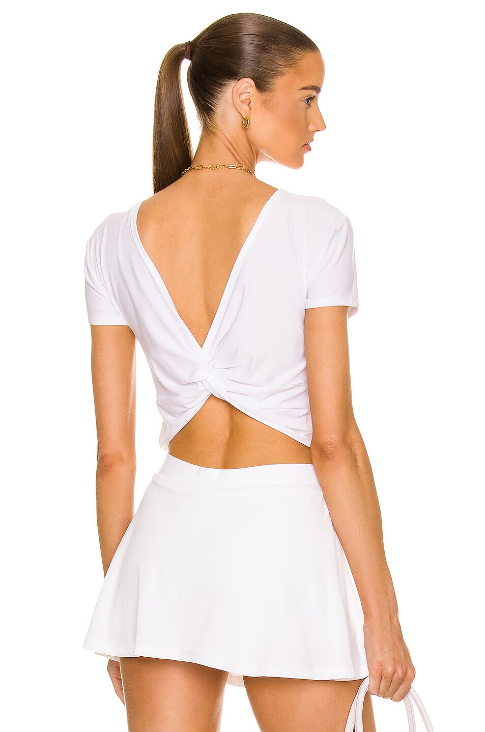 Image 1 of Beyond Yoga Featherweight Twist Out Cropped Tee in Cloud White