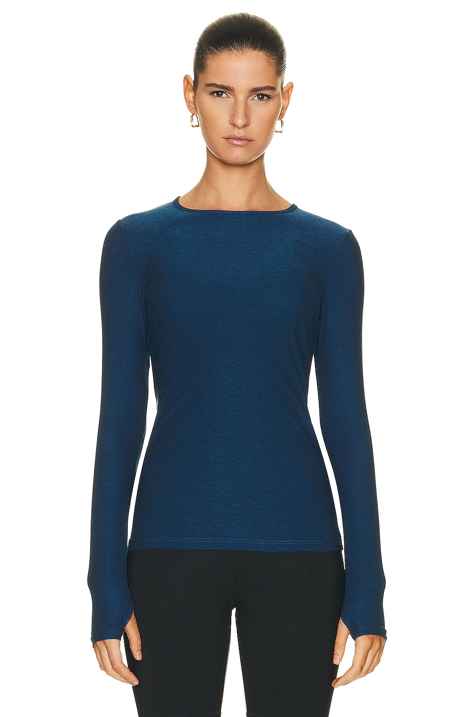 Image 1 of Beyond Yoga Featherweight Classic Crew Pullover Long Sleeve Top in Celestial Blue Heather