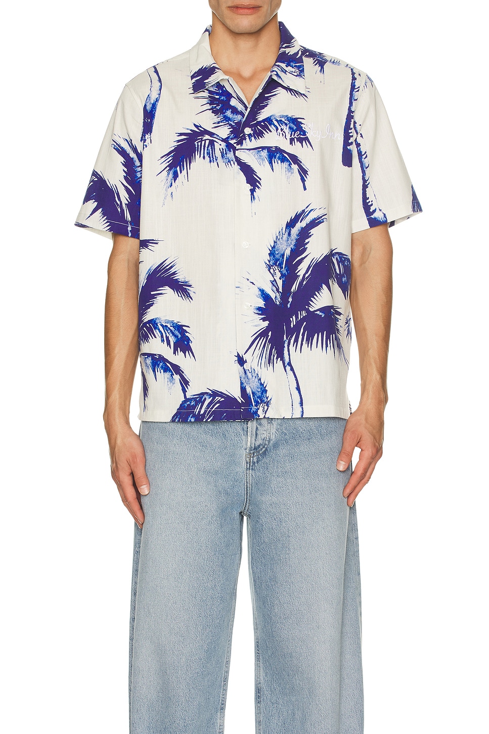 Image 1 of Blue Sky Inn Blue Palm Linen Shirt in Light Blue