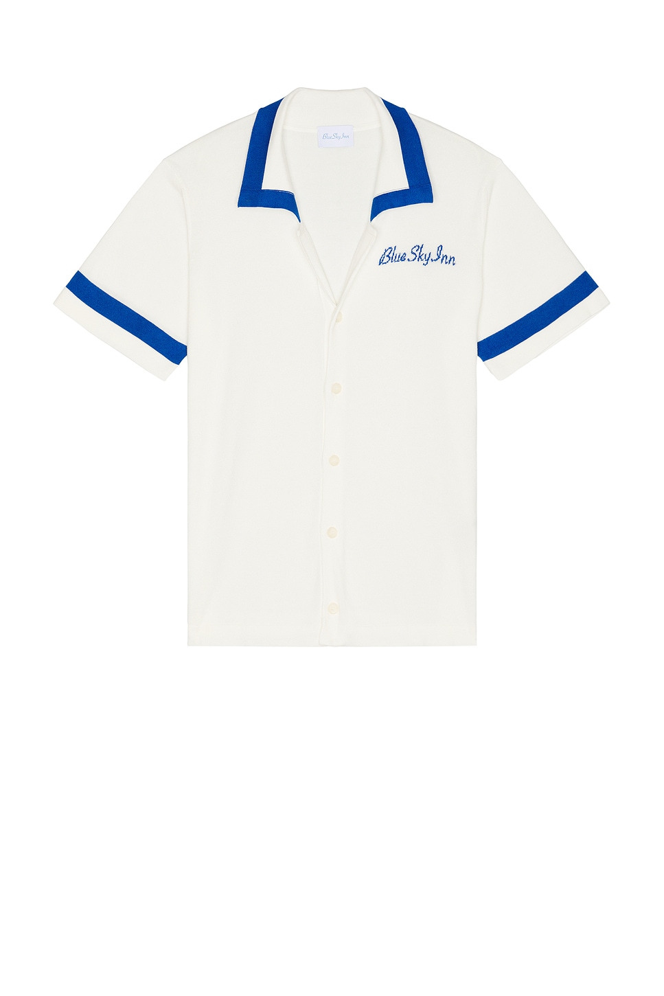 Image 1 of Blue Sky Inn Paneled Knit Shirt in White & Blue