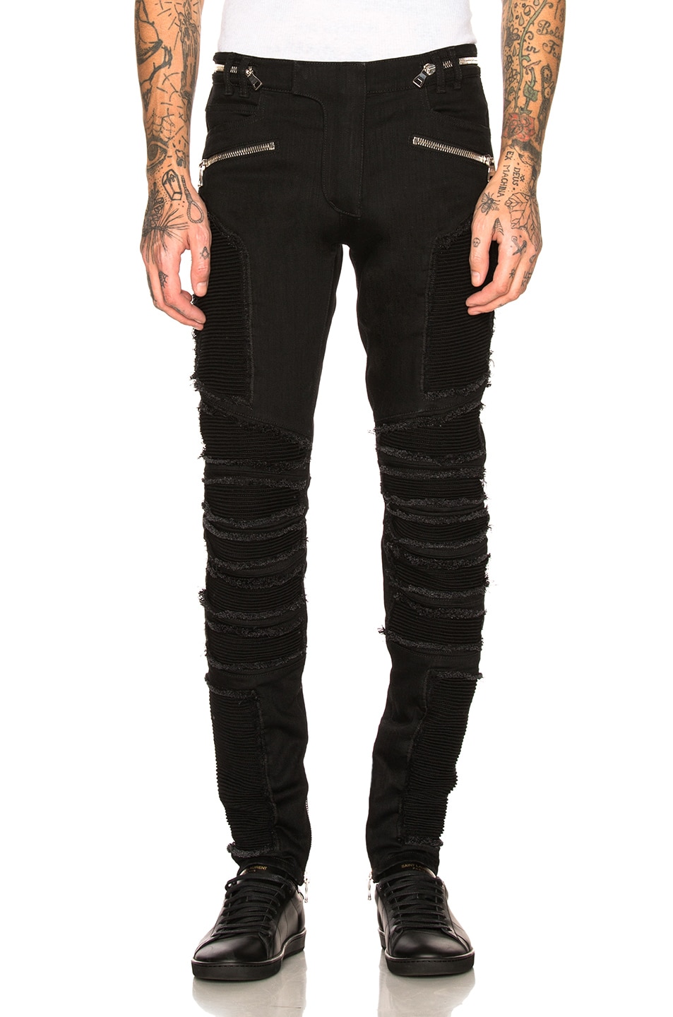 Image 1 of BALMAIN Ribbed Slim Jeans in Black