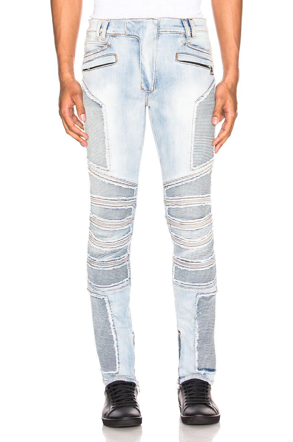 Image 1 of BALMAIN Ribbed Slim Jeans in Light Blue