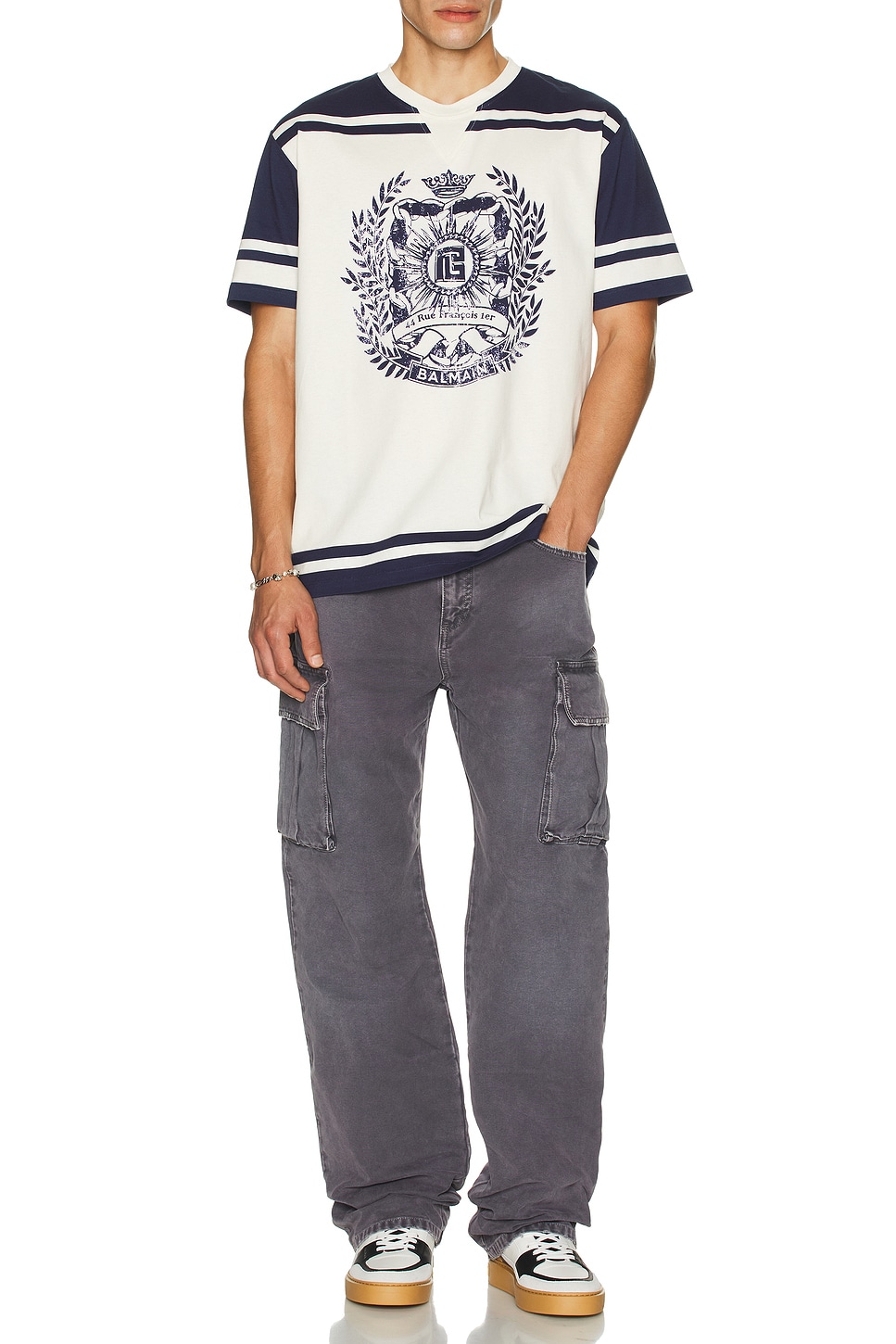 Image 1 of BALMAIN Loose Cargo Denim Jeans in Gris Denim