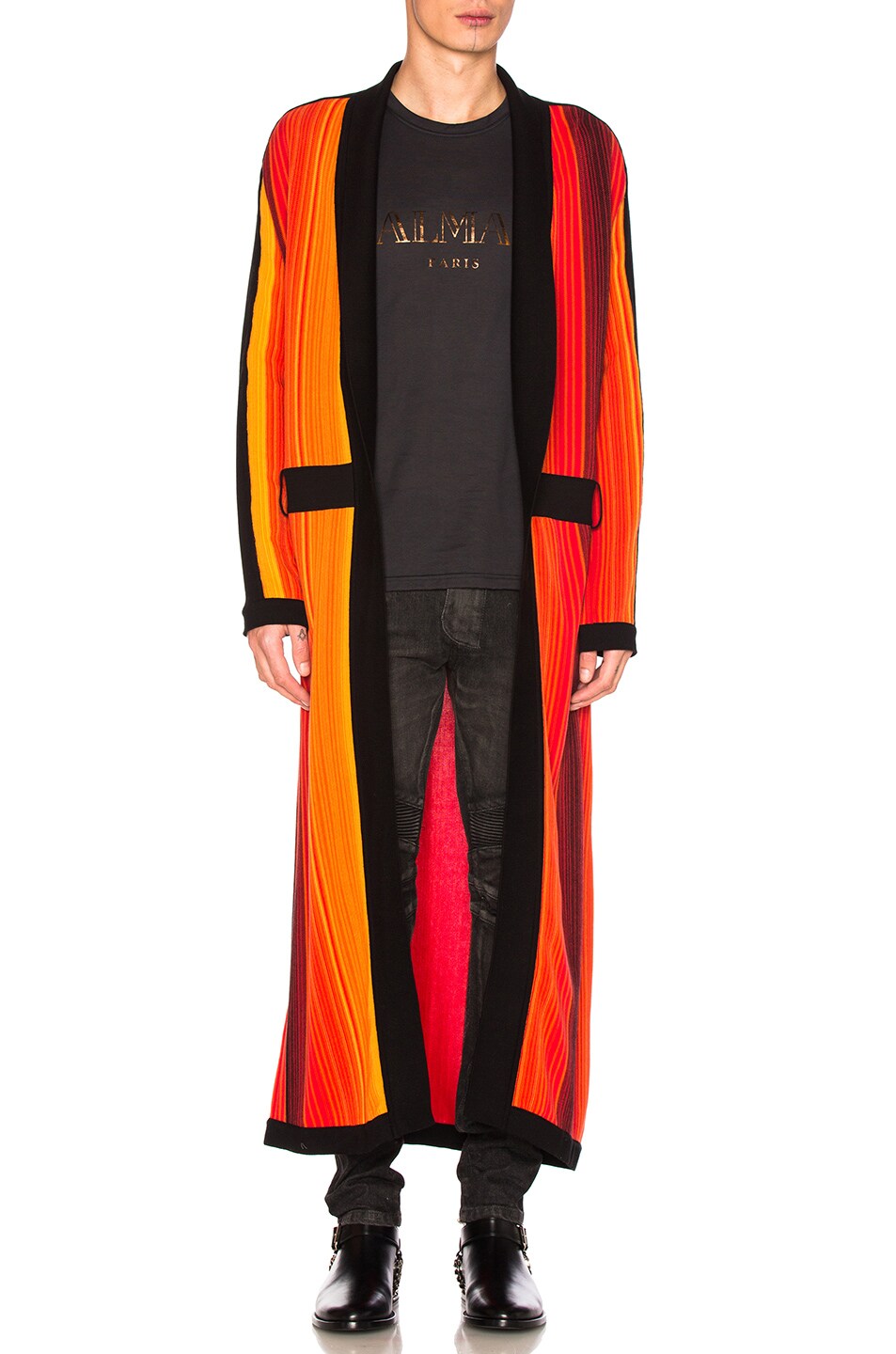 Image 1 of BALMAIN Striped Robe Sweater in Orange
