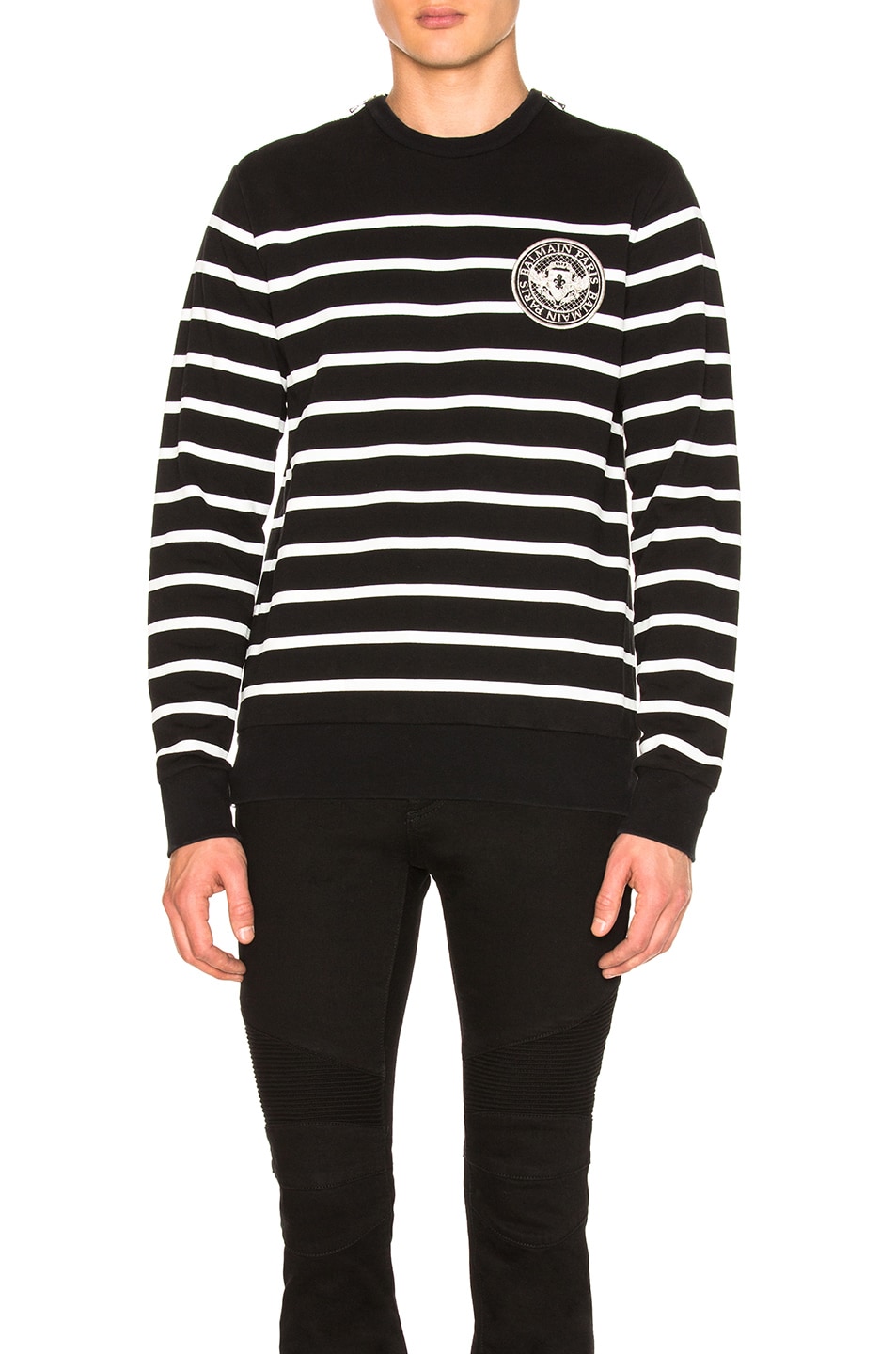 Image 1 of BALMAIN Striped Zip Sweatshirt in Black & White