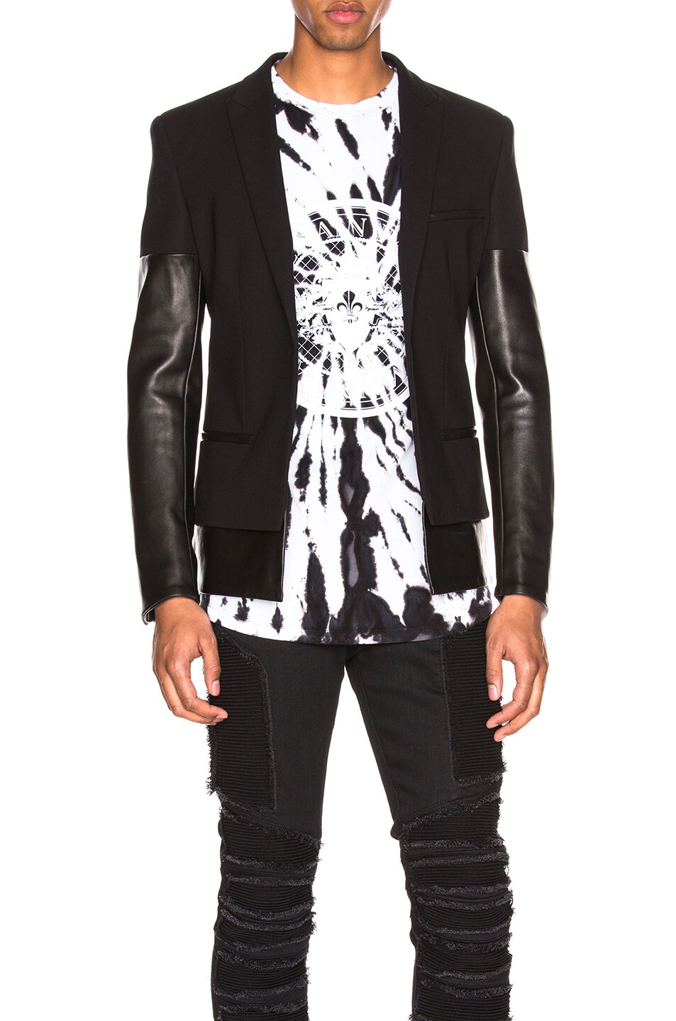 Image 1 of BALMAIN Leather Mix Jacket in Black