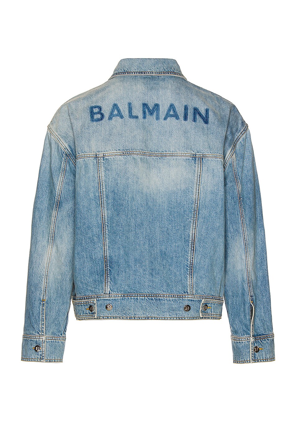 Image 1 of BALMAIN Back Denim Jacket in Blue Jean Clair
