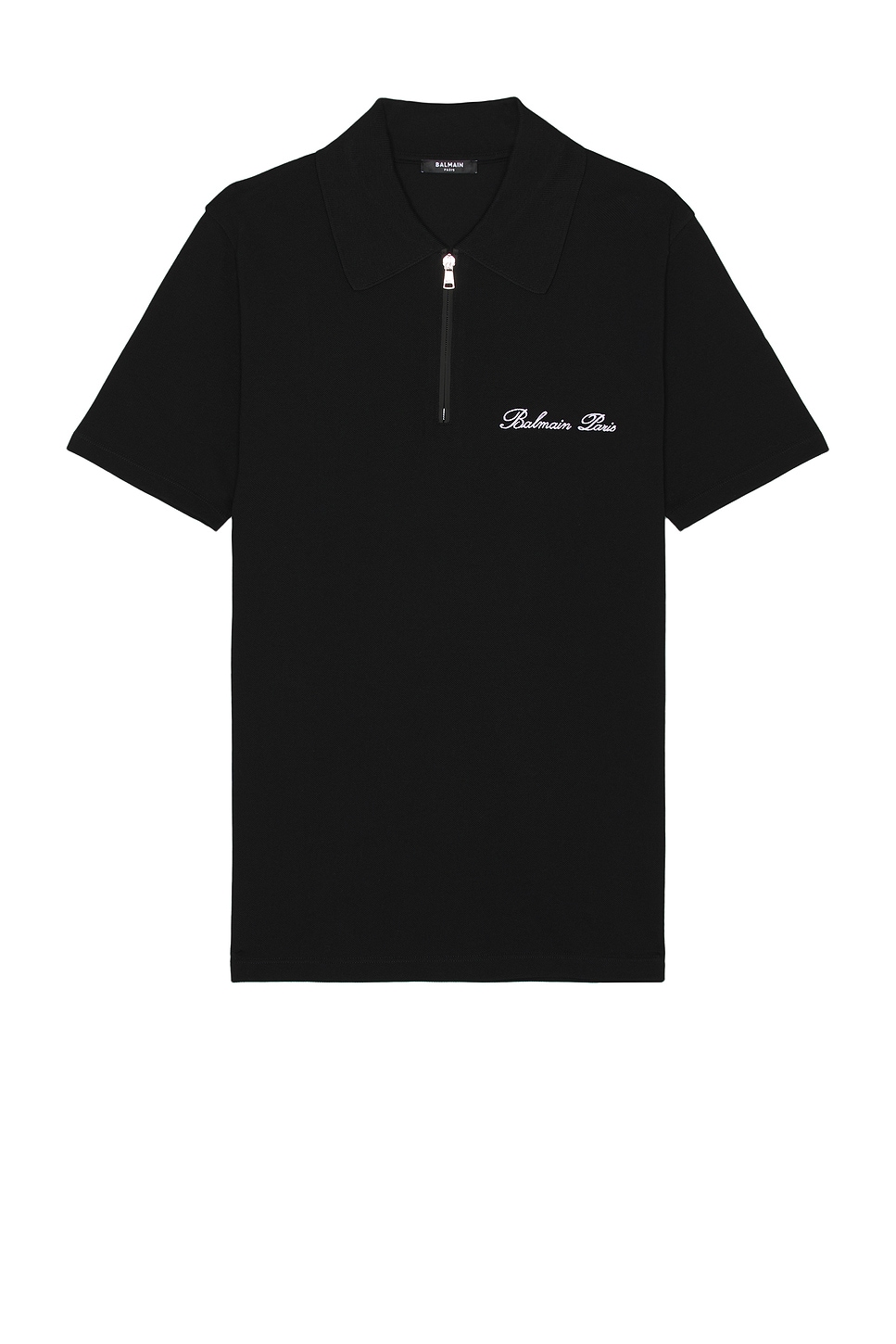 Shop Balmain Signature Embroidered Zipped Polo In Black