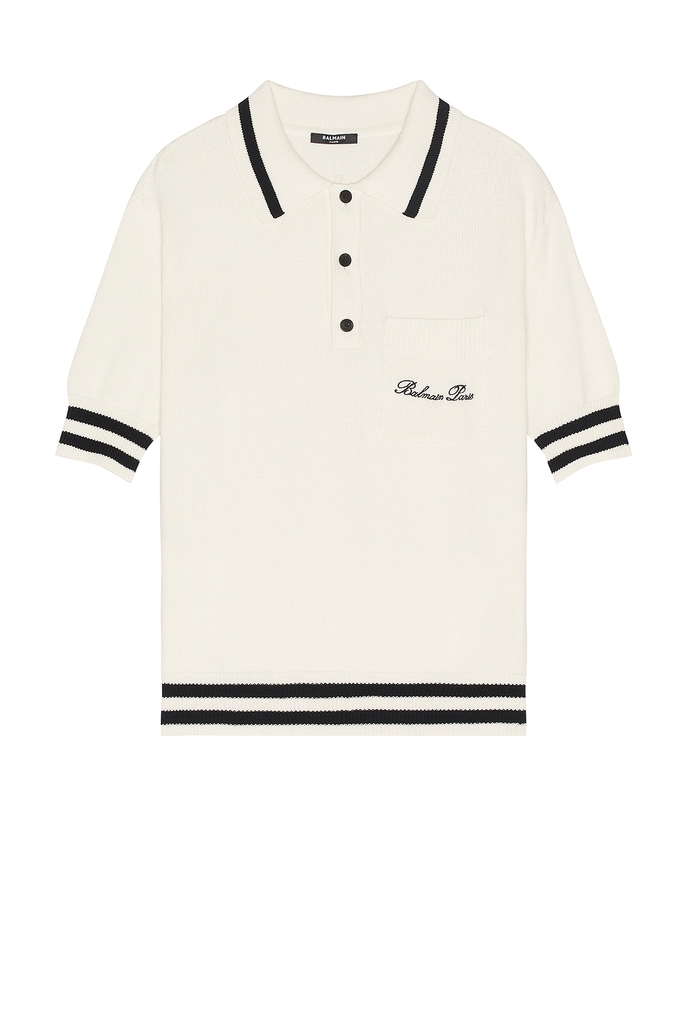 Image 1 of BALMAIN Signature Wool Polo in Naturel & Noir