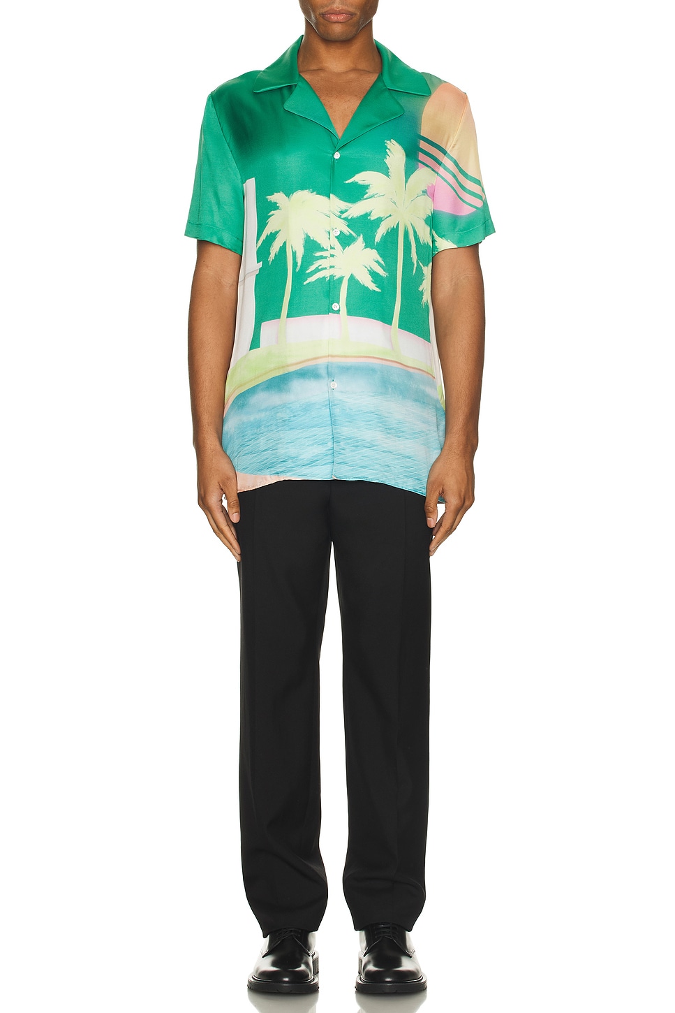Image 1 of BALMAIN Short Sleeve Palm Print Pyjama Shirt in Multicolor