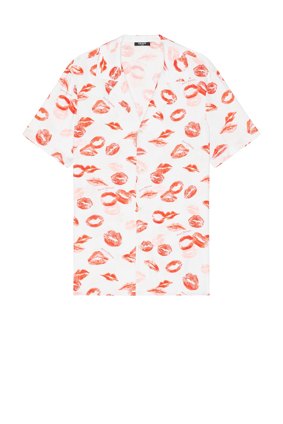 Image 1 of BALMAIN Kiss Print Pyjama Shirt in White & Red