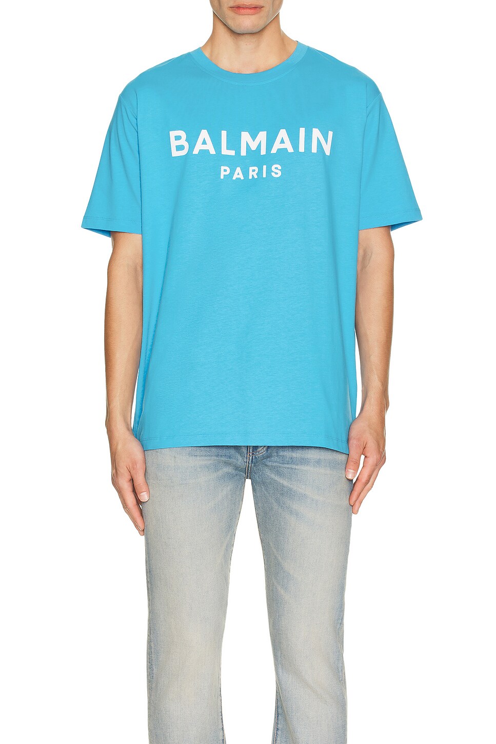 BALMAIN Print T-Shirt in Blue | FWRD