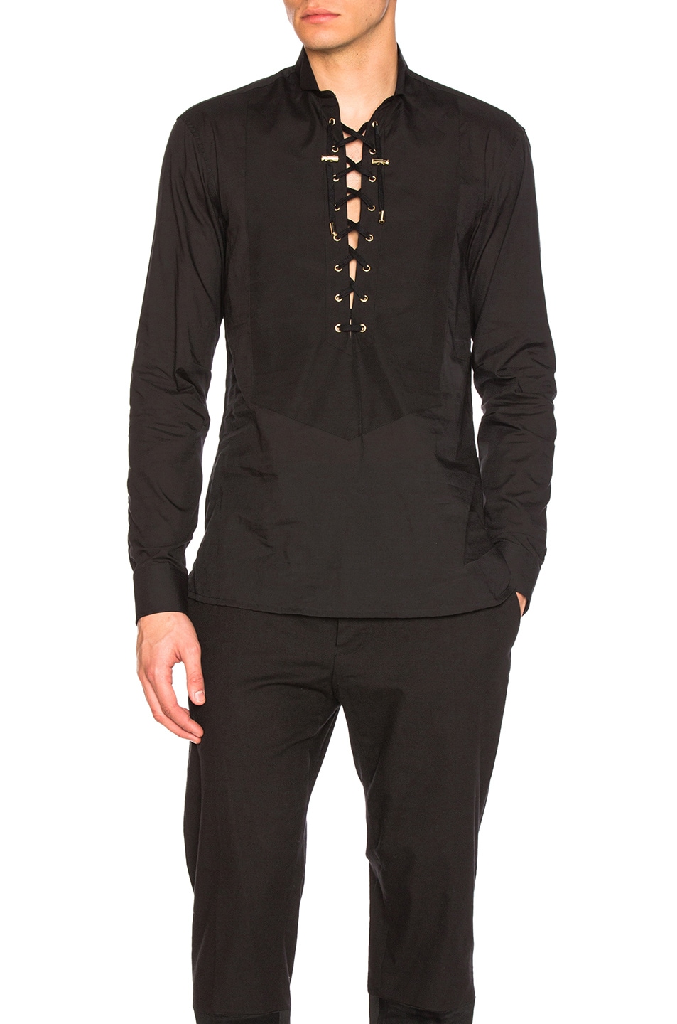 Image 1 of BALMAIN Lace Up Shirt in Black