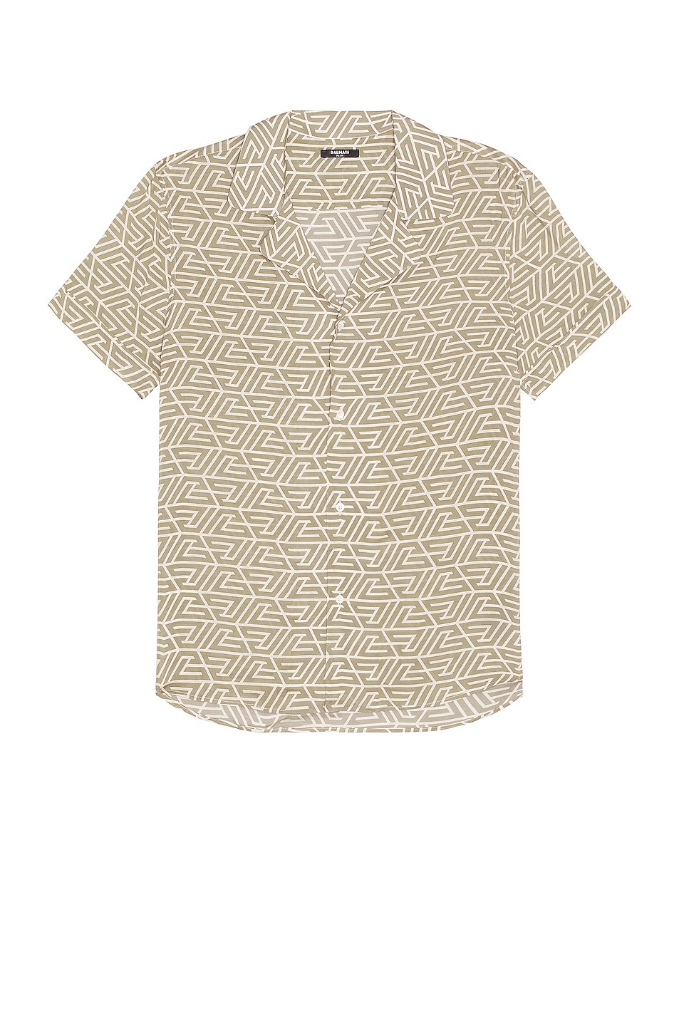 Image 1 of BALMAIN Pyramid Monogram Pyjama Shirt in Beige & Kaki Clair