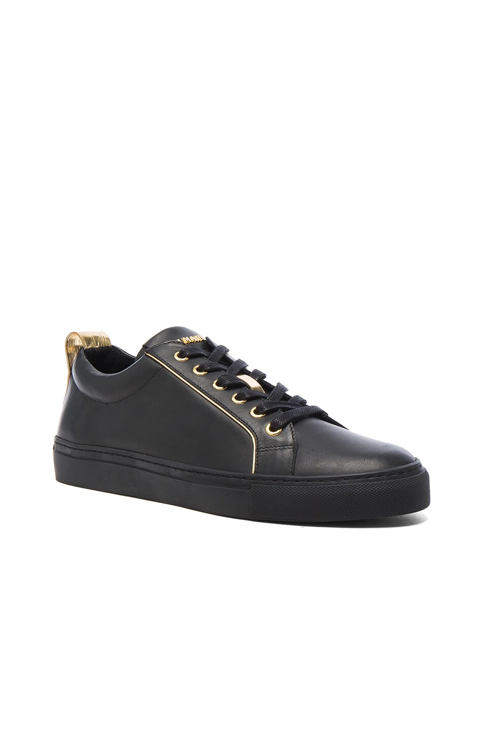 Image 1 of BALMAIN Gold Piping Leather Sneakers in Black