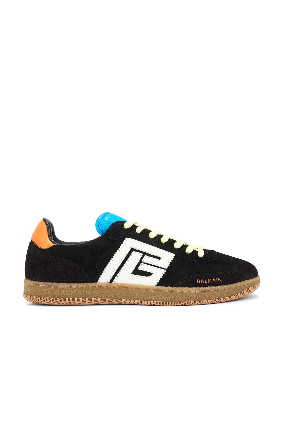 Image 1 of BALMAIN Swan Suede Sneaker in Grey, Fluo Yellow, & Fluo Orange