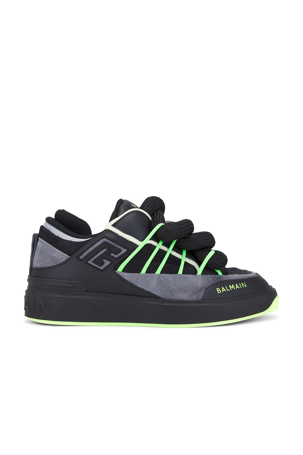 Shop Balmain B-court Puffy Skate Sneaker In Black & Neon Yellow