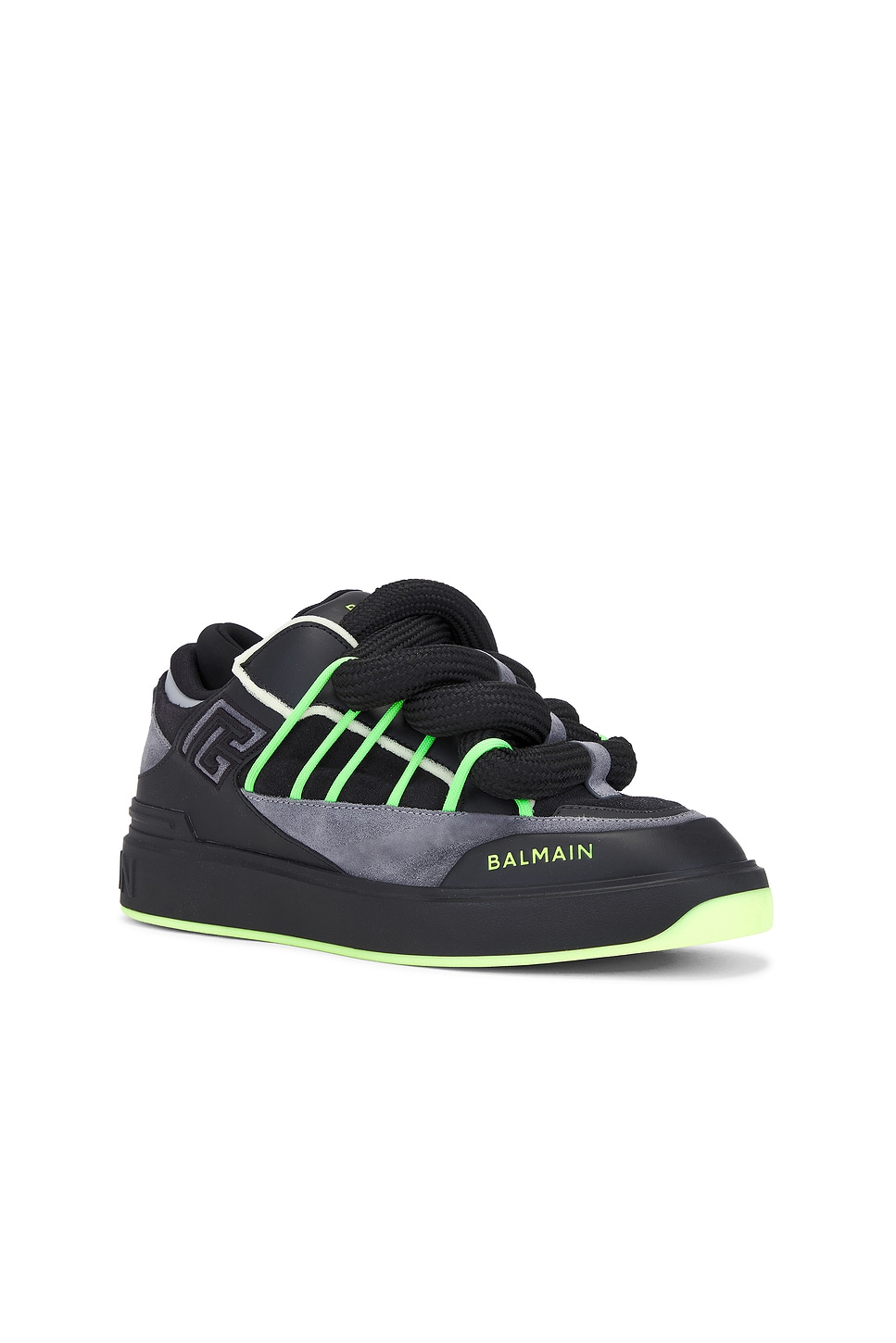 Shop Balmain B-court Puffy Skate Sneaker In Black & Neon Yellow