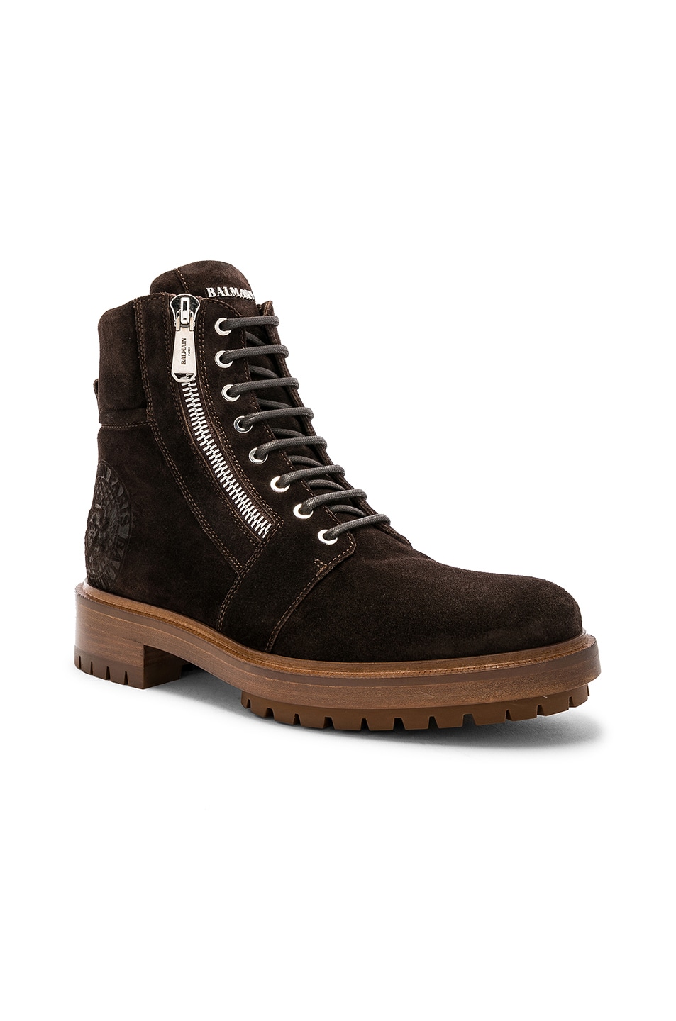 Image 1 of BALMAIN Suede Ranger Army Boots in Dark Brown