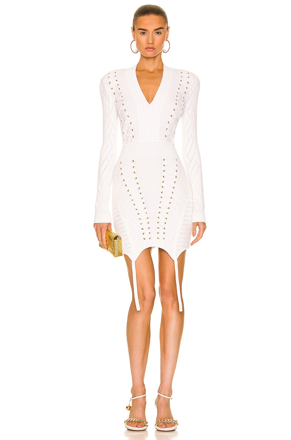 Image 1 of BALMAIN Laced Mini Dress in Blanc