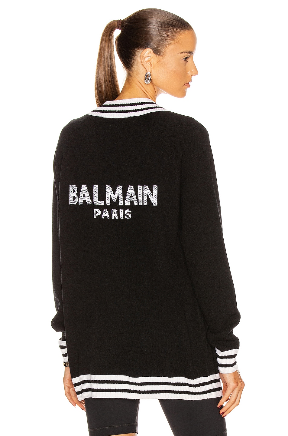 Image 1 of BALMAIN Buttoned Logo Cardigan in Noir & Blanc