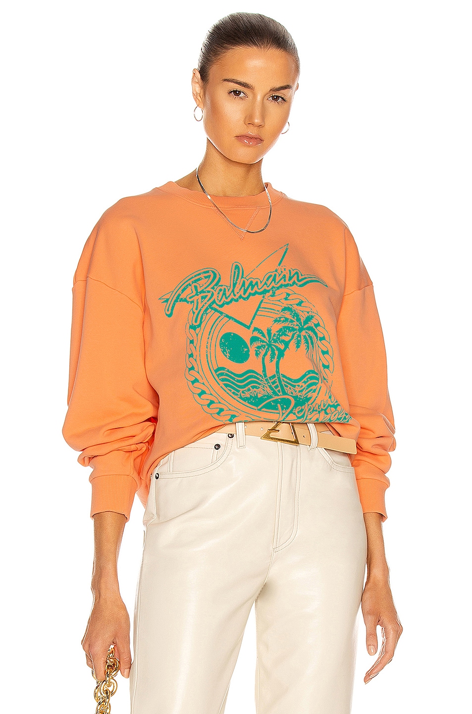 Image 1 of BALMAIN Printed Sweatshirt in Orange Pastel & Vert Jade