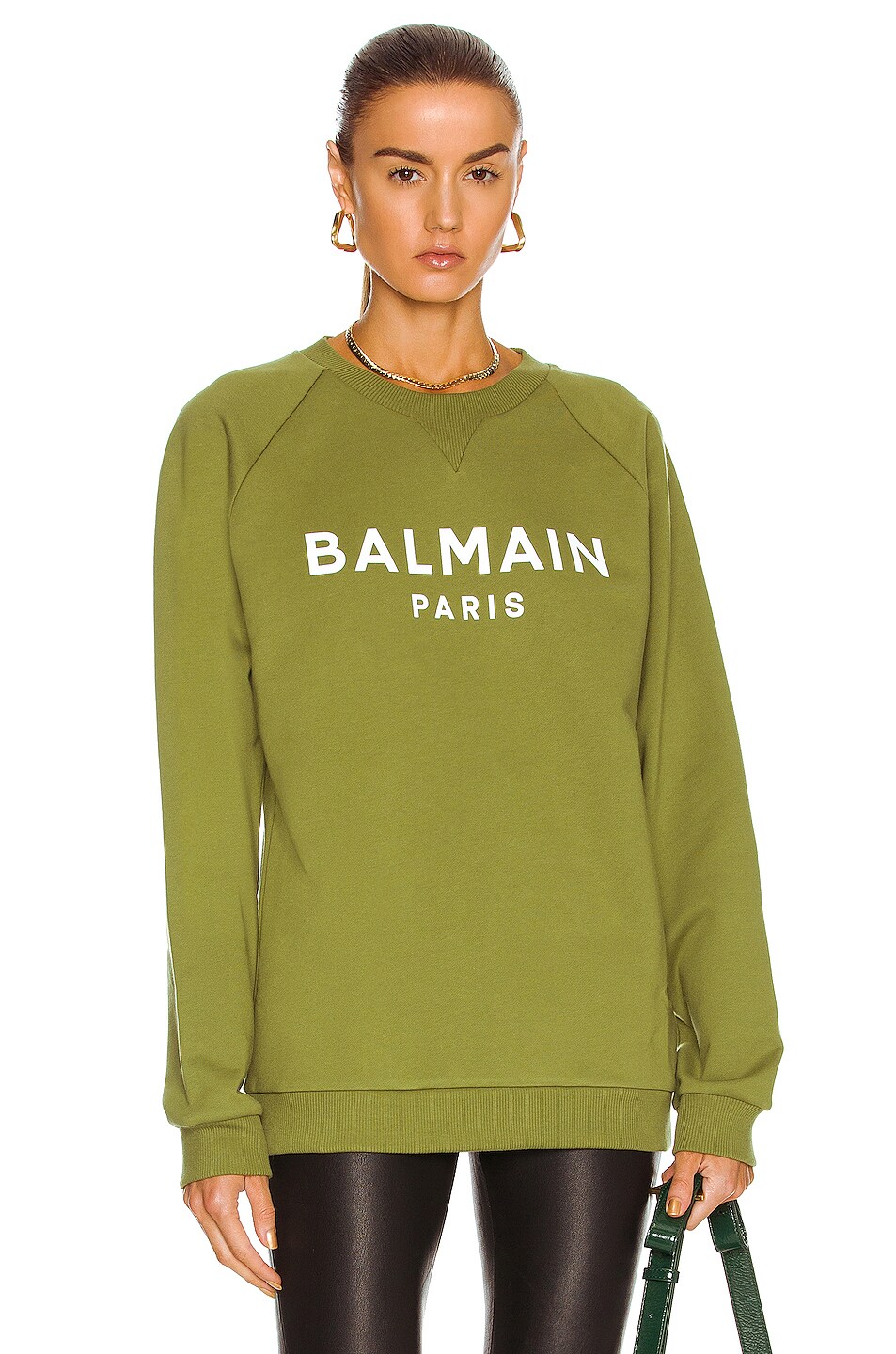 Image 1 of BALMAIN Printed Logo Sweatshirt in Khaki Clair & Blanc
