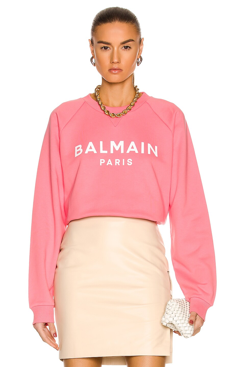 Image 1 of BALMAIN Printed Logo Sweatshirt in Rose Saumon & Blanc