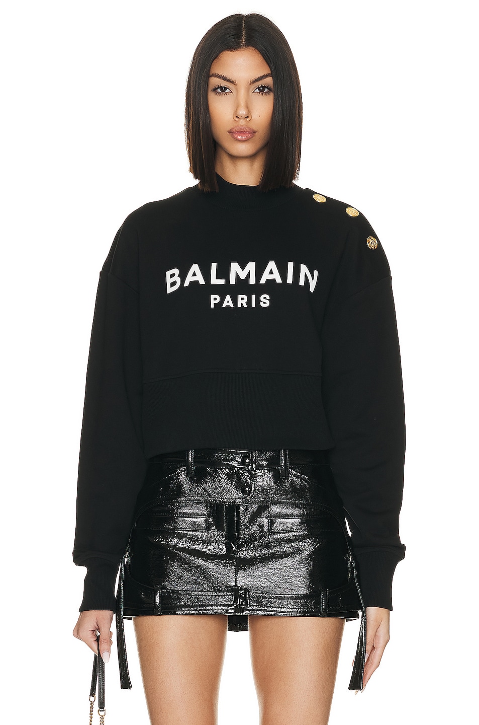 Image 1 of BALMAIN 3 Button Balmain Printed Sweatshirt in Noir & Blanc