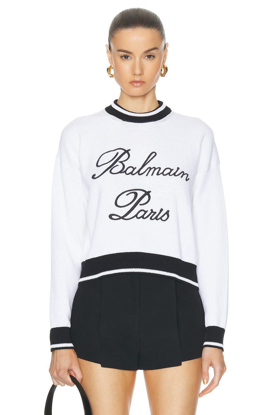 Image 1 of BALMAIN Logo Signature Pullover Sweatshirt in Blanc & Noir