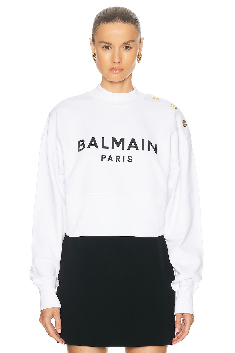 Image 1 of BALMAIN Print Short Sweater in Blanc & Noir