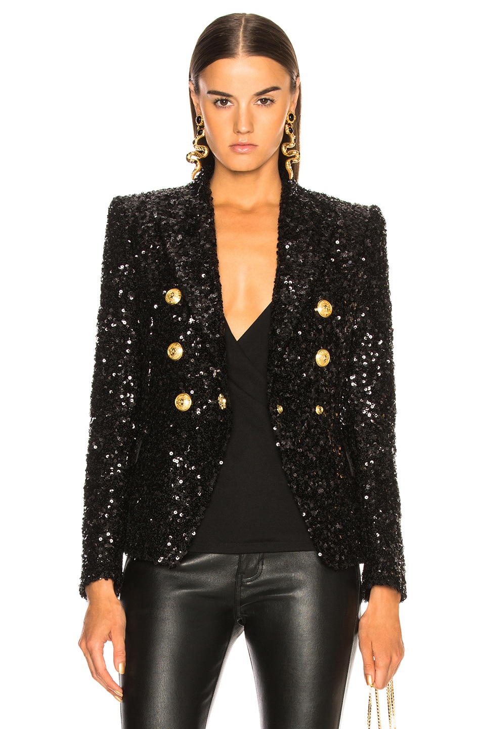 Image 1 of BALMAIN Sequin Double Breasted Blazer in Black