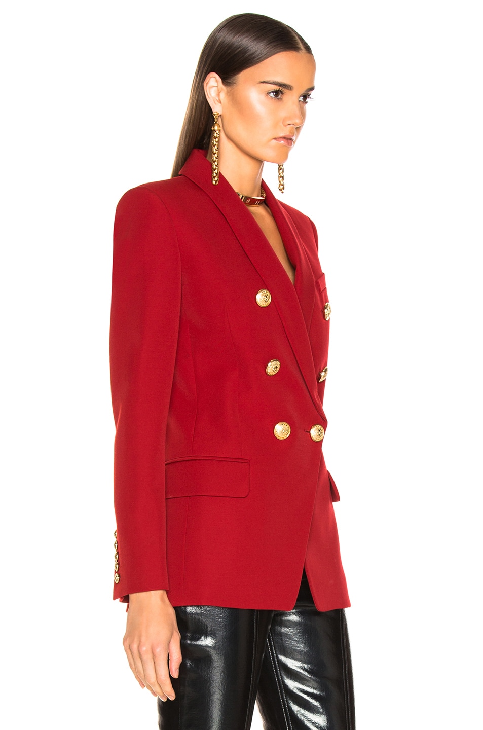 BALMAIN Oversized Double Breasted Blazer in Dark Red | FWRD