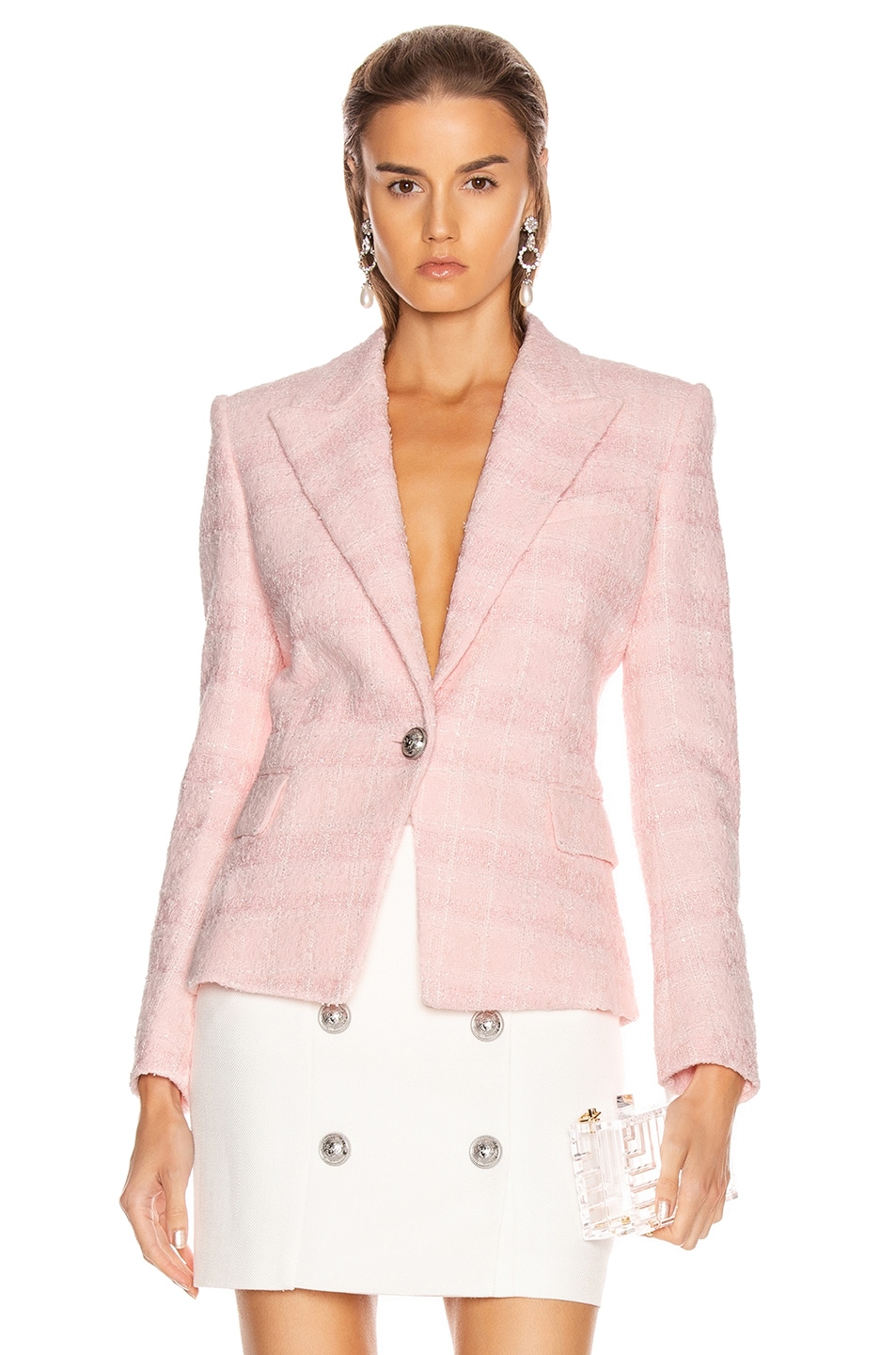 Image 1 of BALMAIN One Button Tweed Jacket in Pink