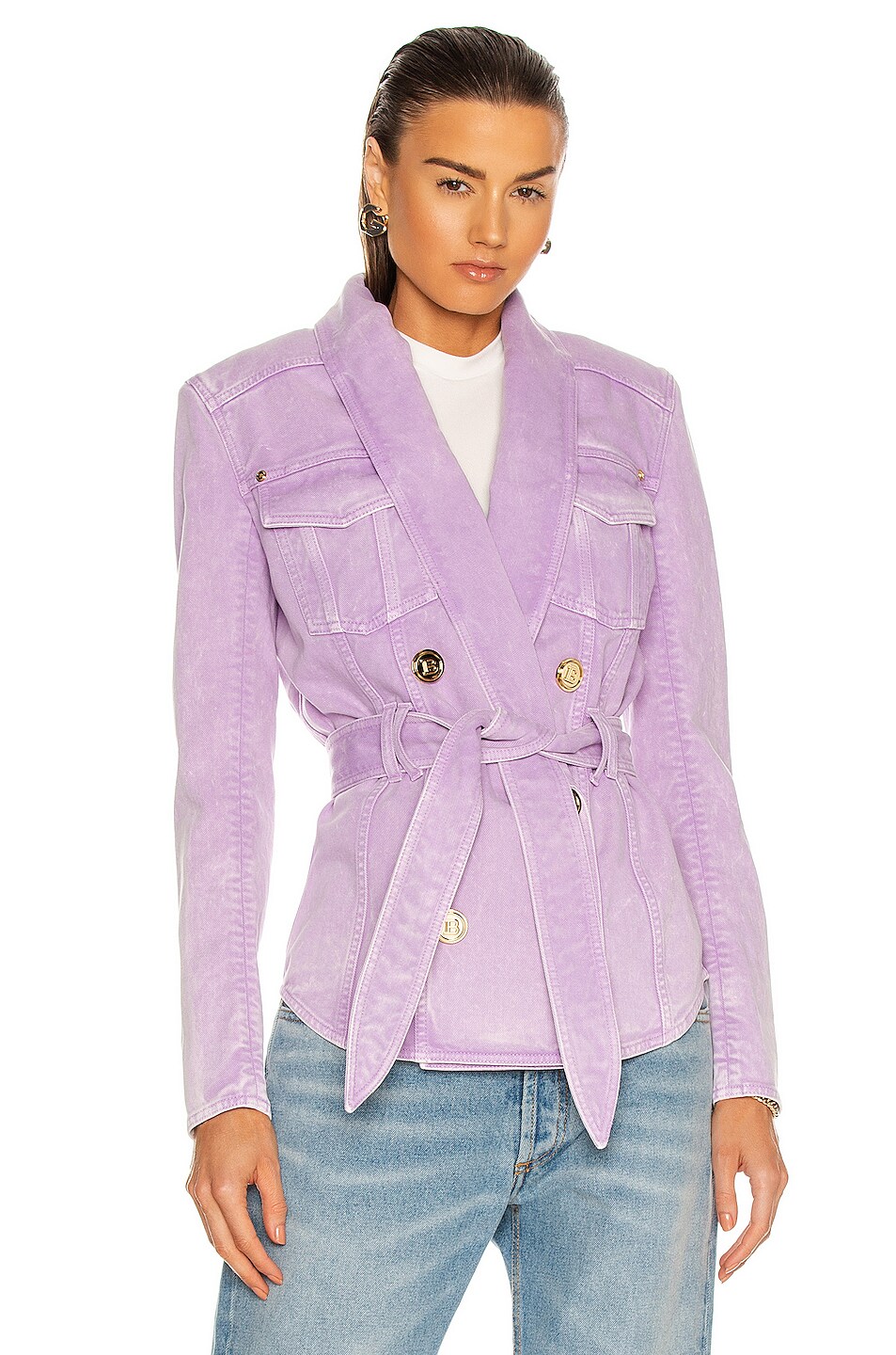 Image 1 of BALMAIN Acid Wash Denim Pyjama Jacket in Lavender