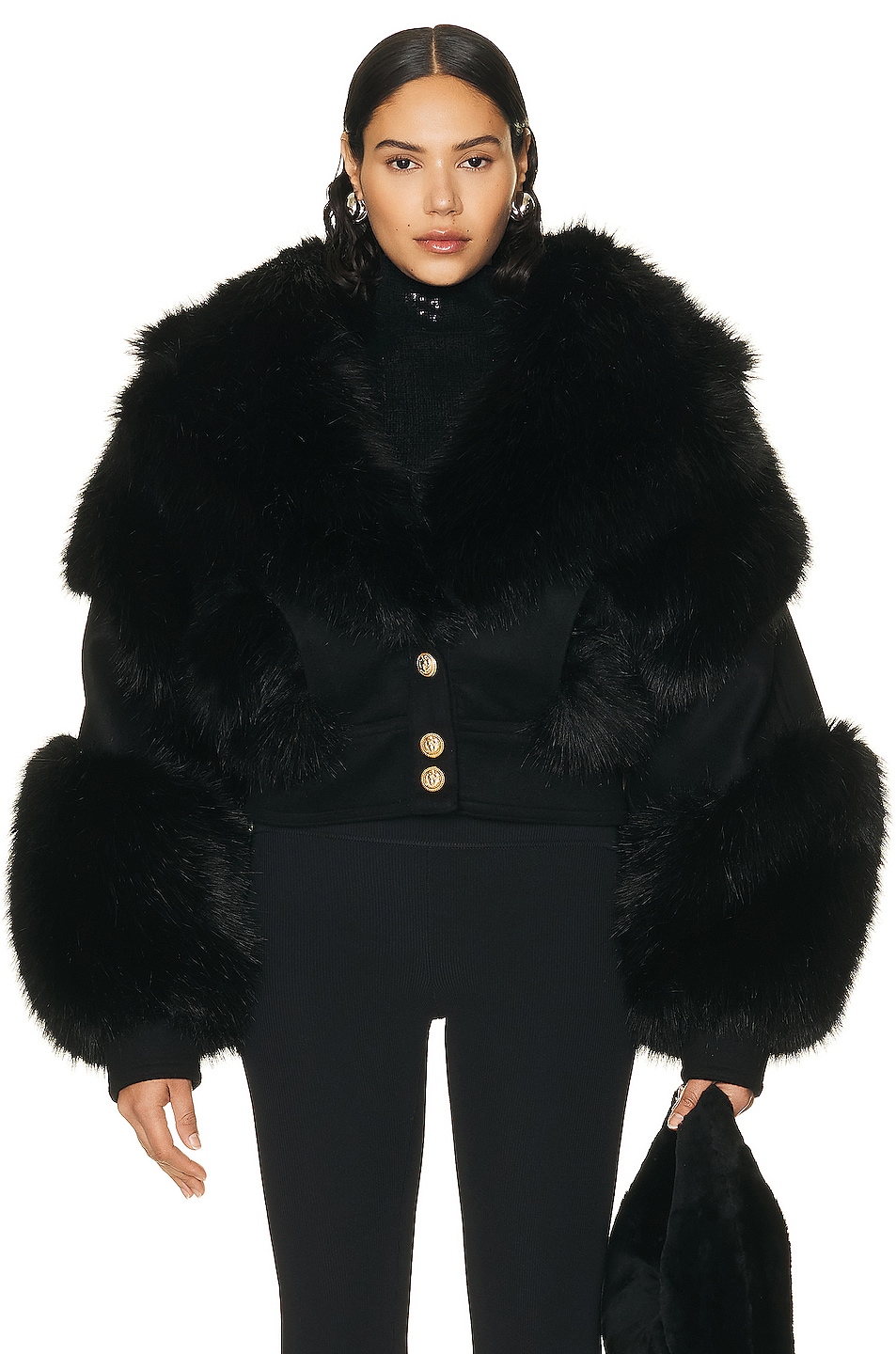 Image 1 of BALMAIN Faux Fur Cropped Jacket in Black