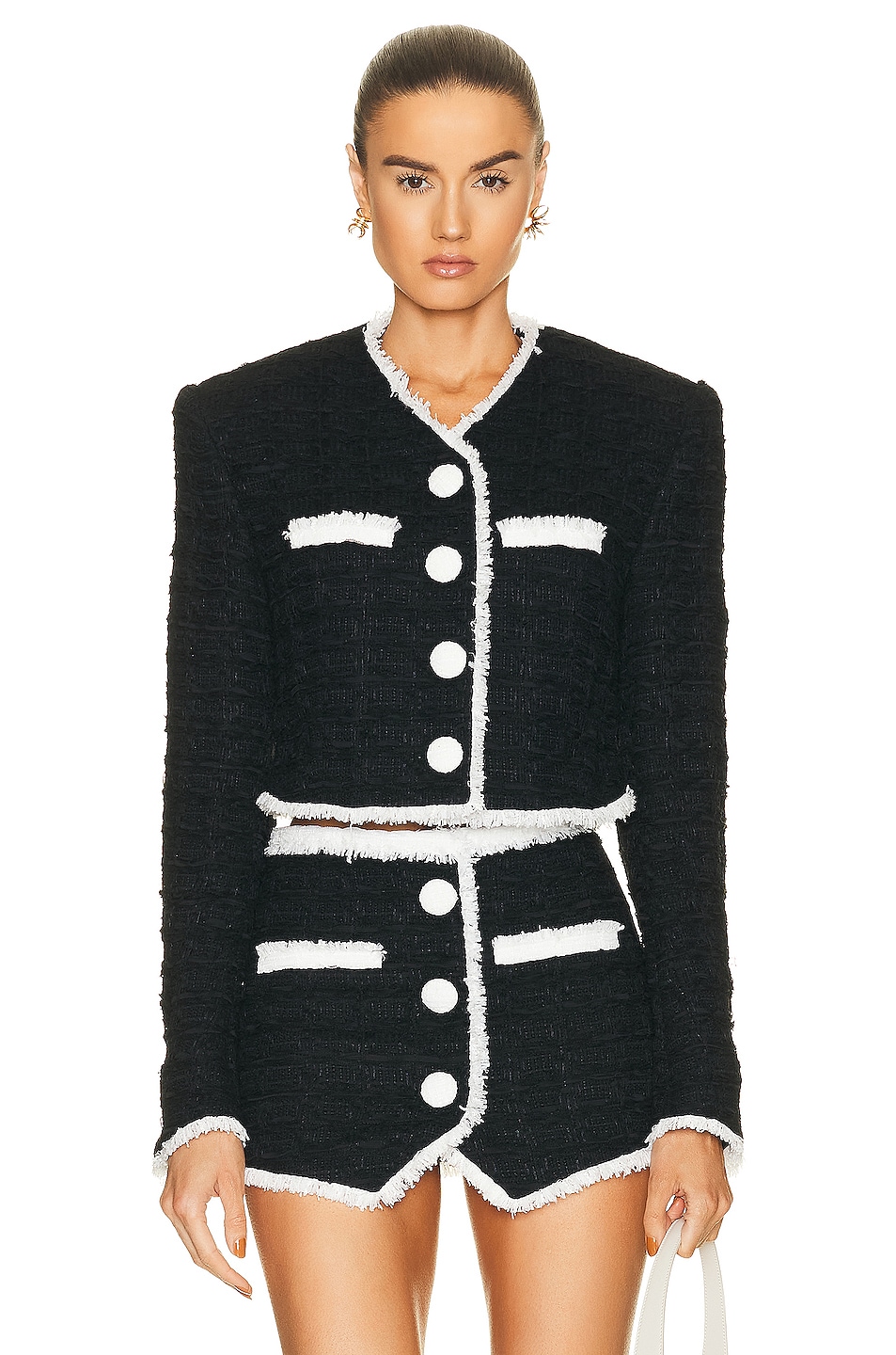 Image 1 of BALMAIN Contrasted Cropped Jacket in Noir & Blanc