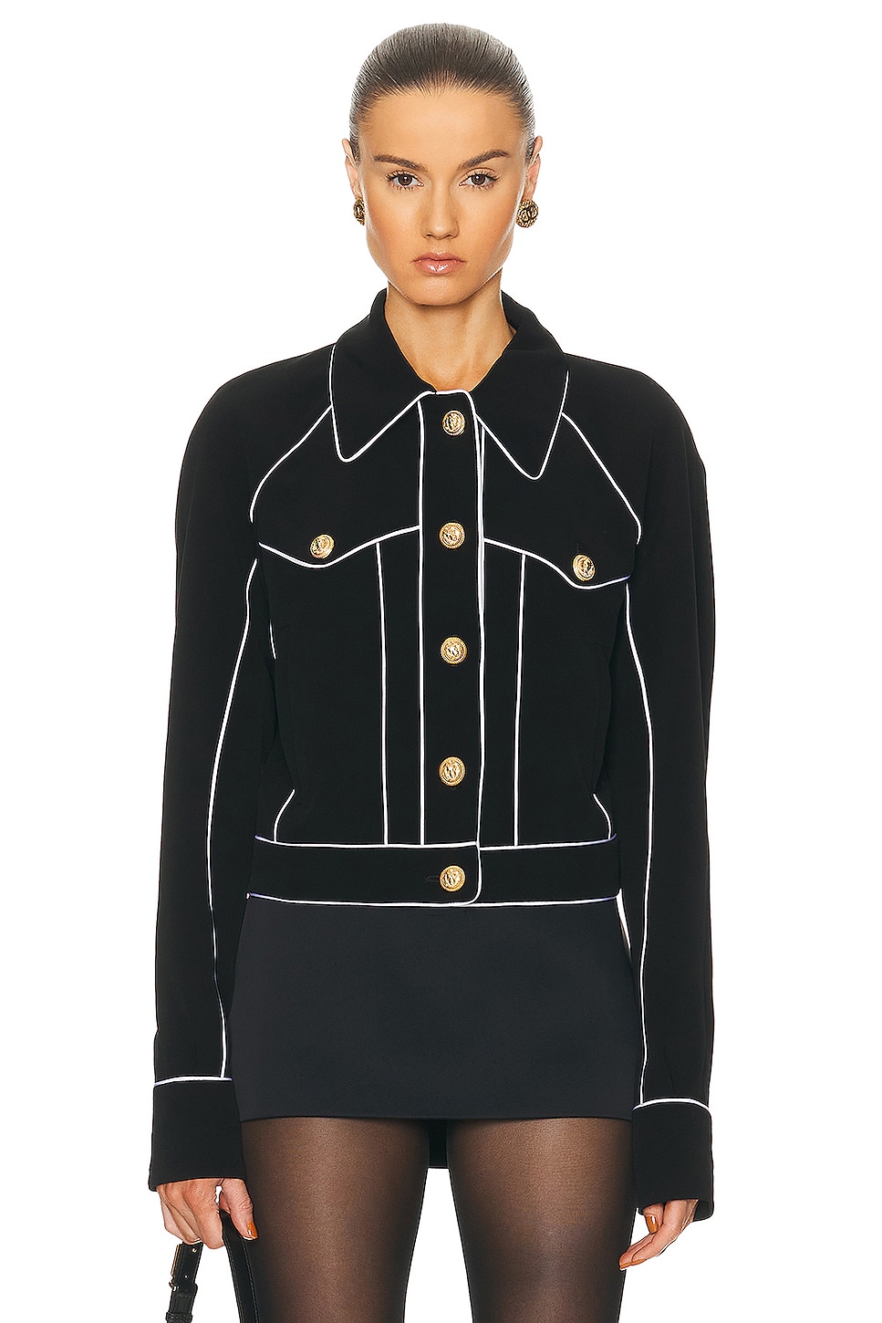 Image 1 of BALMAIN Buttoned Contrasted Western Crepe Jacket in Noir