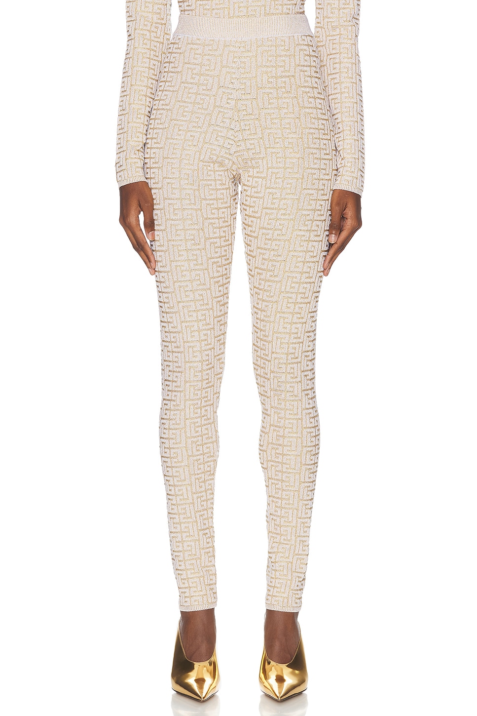 Balmain Glitter Monogram Base Layer Leggings In White