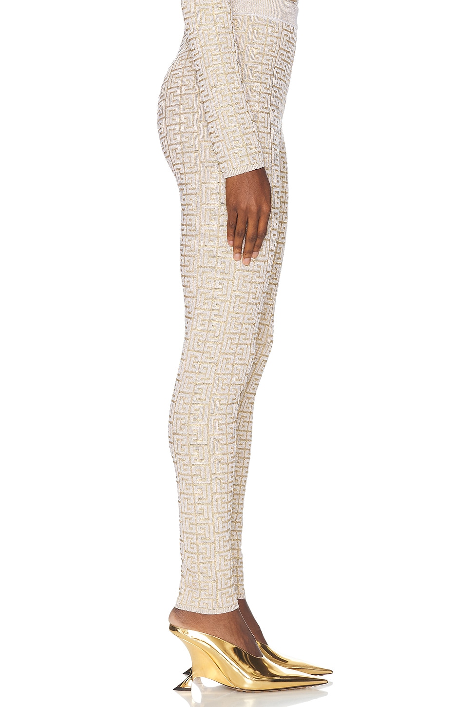 Shop Balmain Glitter Monogram Base Layer Leggings In Beige