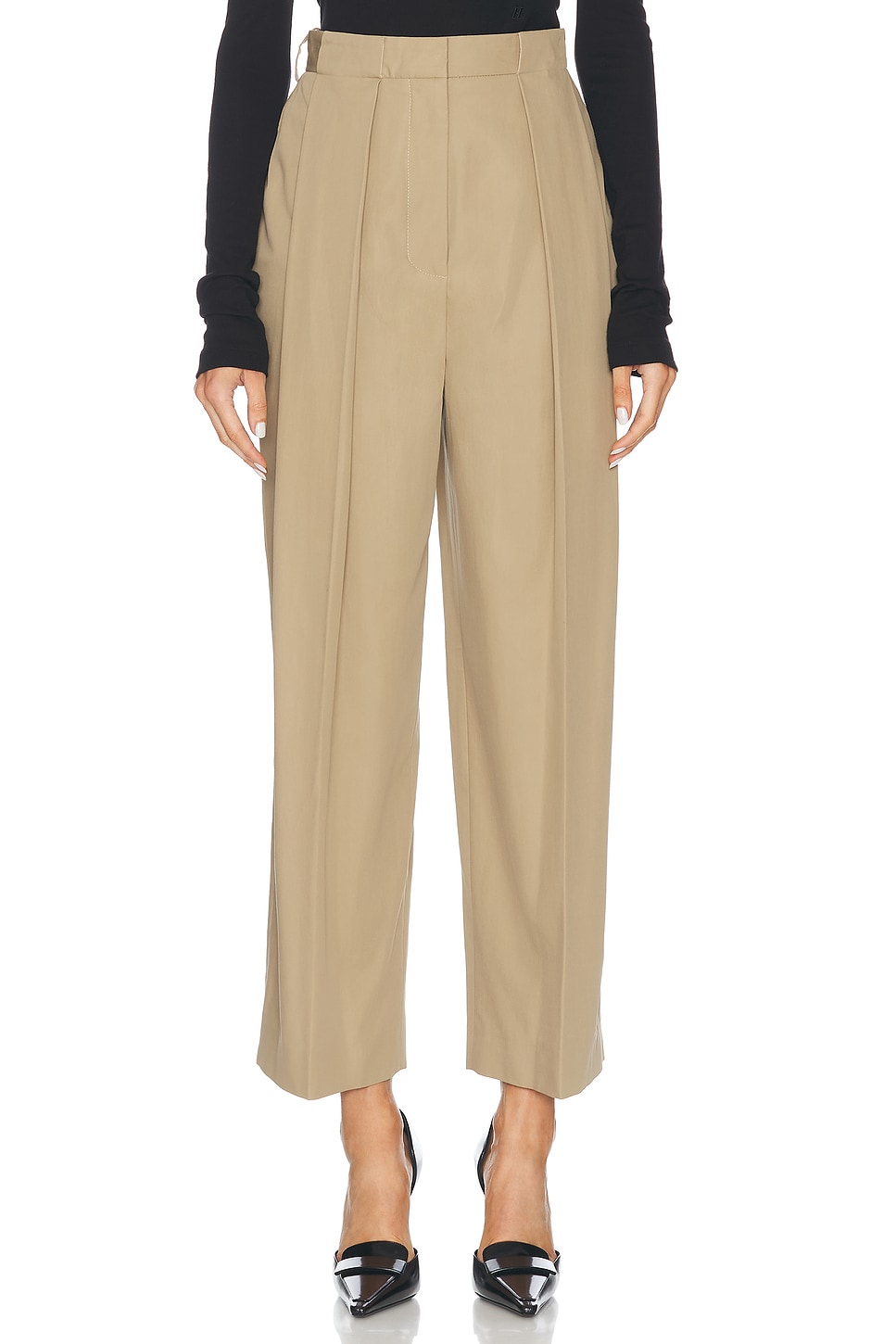 Shop Balmain High Waisted Pleated Loose Pant In Beige