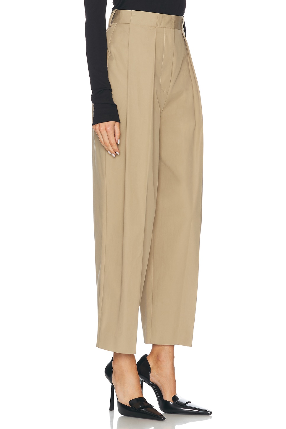 Shop Balmain High Waisted Pleated Loose Pant In Beige