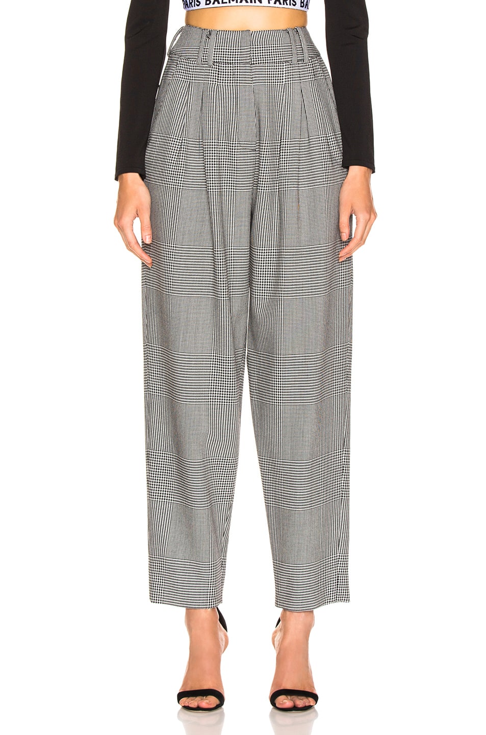Image 1 of BALMAIN High Waisted Check Trousers in Black & White