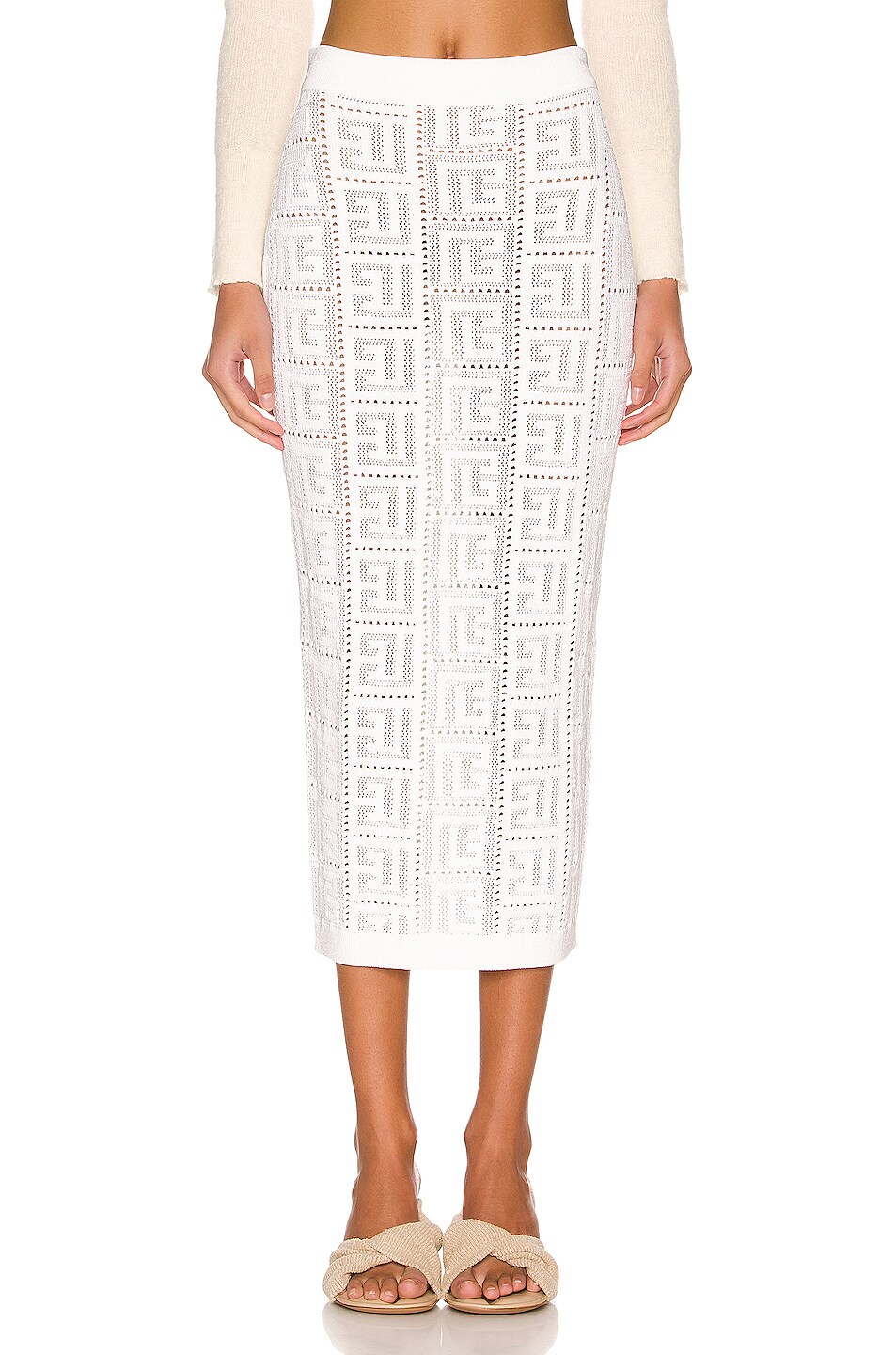 Image 1 of BALMAIN Monogram Mesh Knit Midi Skirt in Blanc
